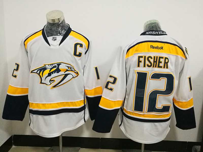 Nashville Predators #12 Mike Fisher White Stitched NHL Jersey